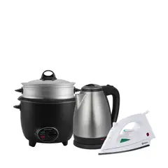 IMACO - Tricombo plancha + Olla arrocera 1.2 + Hervidor metálico 1.8l