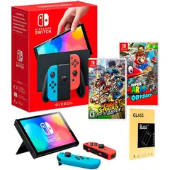 NINTENDO - Consola Switch Oled NeonMario Odyssey  Mario Strikers Mica.