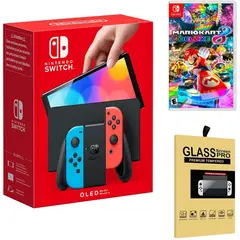 NINTENDO - Consola Switch Oled Neón + Mario Kart 8 Deluxe + Mica.