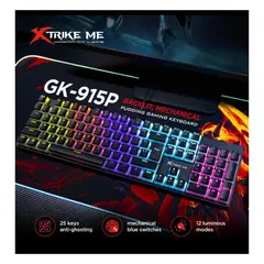 XTRIKE ME - Teclado Gamer Mecanico RGB Switch Azul GK-915P
