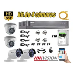 HIKVISION - CÁMARAS SEGURIDAD KIT 4 HD 720P + DISCO 2TB P2P HDMI