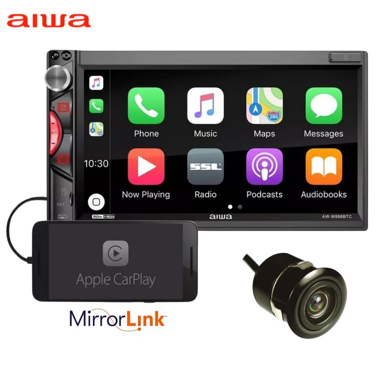 Autoradio AIWA 2 Din 7" HD BT MirrorLink USB FM con Cámara de Retroceso AW-W888BTC Auto Radio