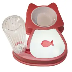 GENERICO - Bebedero y Comedero 2 en 1 para Perro Gatos ROJO