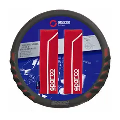 SPARCO - Set cubre volante funda timoncubre cinturon neg-rojo