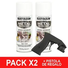 RUST OLEUM - Pack Pintura Aerosol Blanco Mate Metal 340g x2 Pistola