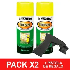 RUST OLEUM - Pack Pintura Aerosol Fluorescente Amarillo 312g x2 Pistola