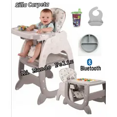 BABY HAPPY - Silla de Comer para Bebe Carpeta GRIS Plato Lego Babero