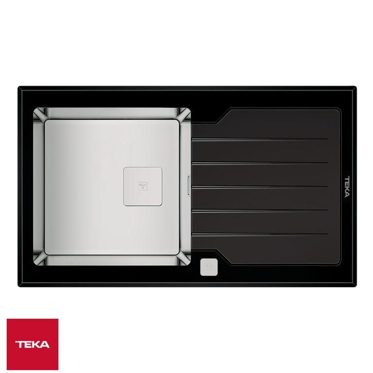 Lavadero de Cocina Sobre Tablero Vidrio Templado Acero Inox Diamond RS15 1C 1E 86 TEKA