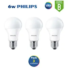 PHILIPS - Foco led philips 6w ecohome / pack 3 unidades