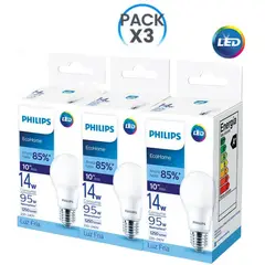 PHILIPS - Foco led 14w ecohome / pack 3 unidades