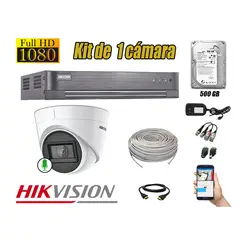 Hikvision - CÁMARA SEGURIDAD DOMO KIT 1 FHD 1080P + DISCO 500GB AUDIO INCORPORADO