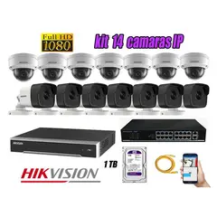 Hikvision - CAMARAS SEGURIDAD KIT 14 IP 1080P FULL HD + DISCO 1TB WD PURPURA