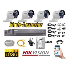 HIKVISION - CÁMARAS SEGURIDAD EXTERIOR KIT 4 FULL HD 1080P + DISCO 500GB