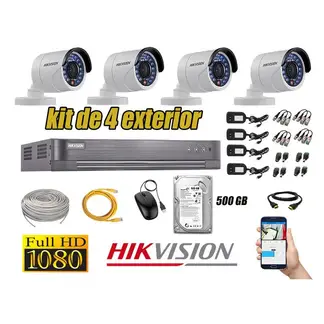 HIKVISION - CÁMARAS SEGURIDAD EXTERIOR KIT 4 FULL HD 1080P + DISCO 500GB