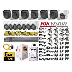 Hikvision - CÁMARAS SEGURIDAD KIT 14 5MP + DISCO 1TB COMPLETO HDMI