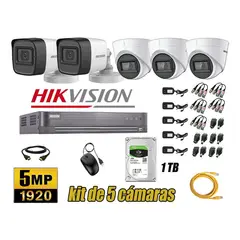 HIKVISION - CÁMARAS SEGURIDAD KIT 5 5MP + DISCO 1TB OFERTA P2P HDMI