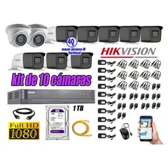 HIKVISION - CÁMARAS SEGURIDAD KIT 10 FULL HD + DISCO 1TB MAYOR ALCANCE VARIFOCAL