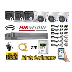 HIKVISION - CÁMARAS SEGURIDAD KIT 6 CON AUDIO INCORPORADO FULL HD + DISCO 2TB