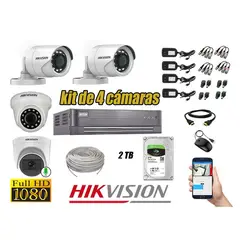 HIKVISION - CÁMARAS SEGURIDAD KIT 4 FULL HD 1080P + DISCO 2TB 1 CAMARA MICROFONO