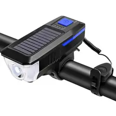 GENERICO - Luces Led Bicicleta Scooter Delantera con Timbre Solar Recargable - Azul