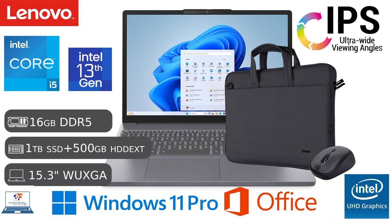 Laptop Nueva Lenovo Core I5 13va Gen 16GB RAM DDR5 1TB SSD 500GB HDD EXTERNO