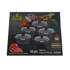 SUPREMO - Ollas Suprema Roca Volcánica Con Revestimiento en Mármol 10Pza - negro