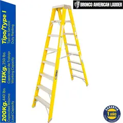 BRONCO AMERICAN - Escalera fibra de vidrio tijera doble de 8 pasos
