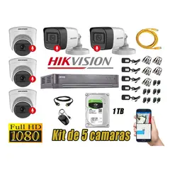 HIKVISION - CÁMARAS SEGURIDAD KIT 5 FULL HD 1080P CON AUDIO INCORPORADO 1TB