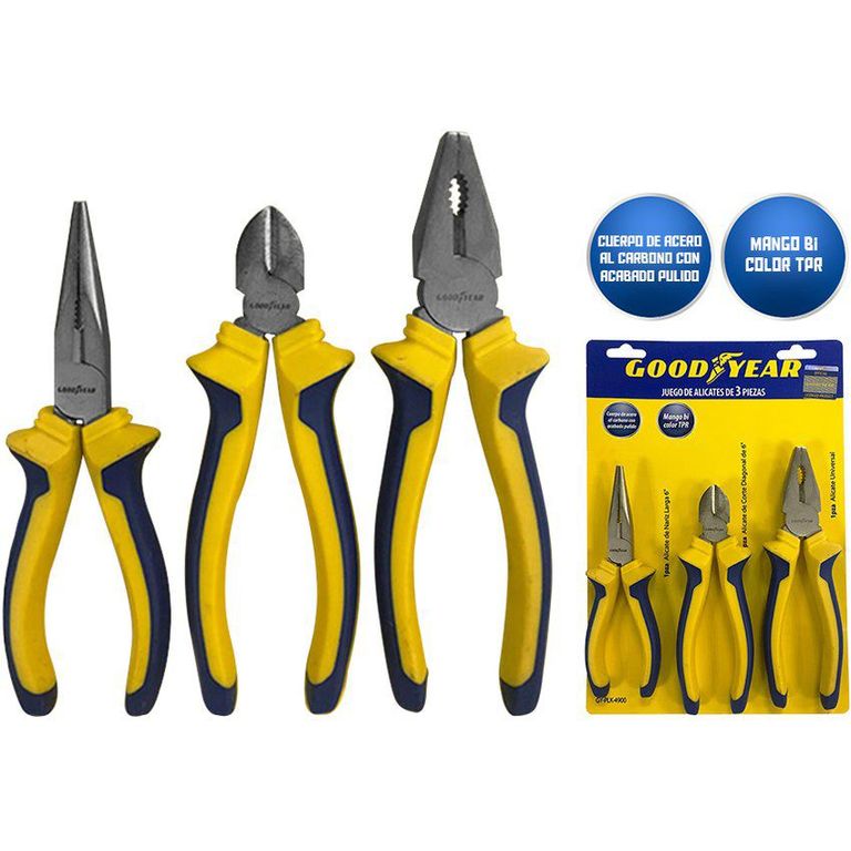 Set alicates corte pela cable goodyear 3 piezas