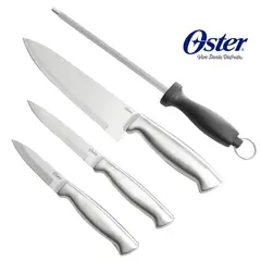OSTER - Juego de cuchillos con afilador 4 piezas Acero Inoxidable Baldwyn