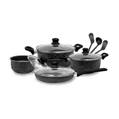 FINEZZA - Juego de Ollas FINEZZA Antiadherente Ultragranito de 11 Piezas Negro FZ-X1705M