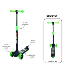 FLASH - SCOOTER PARA NIÑOS MUSICAL HIDRAULICO NEGRO VERDE