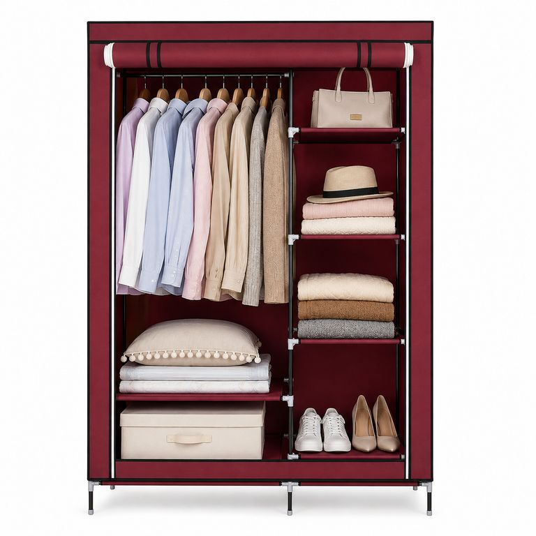 Ropero Plegable de 2 Cuerpos con 6 Compartimentos y Barra para Ropa 105 x 45 x 175 cm