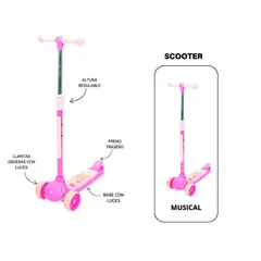 FLASH - SCOOTER PARA NIÑAS MUSICAL HIDRAULICO ROSADO