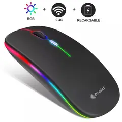 DREIZT - Mouse Inalámbrico Recargable LED RGB GR270024 Negro