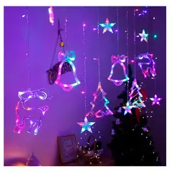 SEISA - Luces de Navidad Cortina Reno Campana y Arbolito - Multicolor
