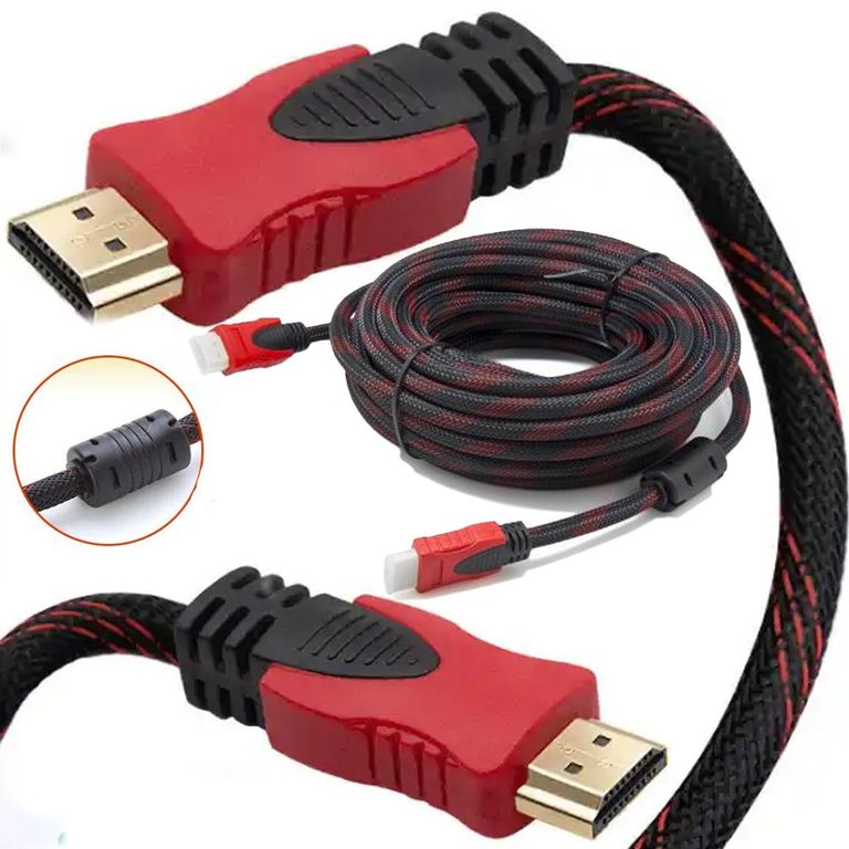 Cable HDMI Con Filtro 15 Metros HD 3D V1.4 Enmallado Negro Con Rojo
