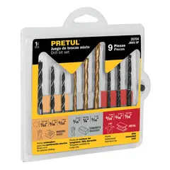 PRETUL - Juego de 9 Broca para Metal, Concreto y Madera