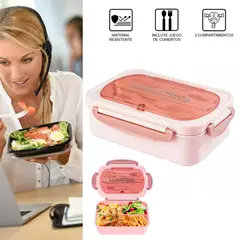 EASY AND HOME - Lonchera Taper Portátil Hermética Cubiertos EasyHome Rosado
