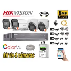 HIKVISION - CÁMARAS SEGURIDAD KIT 4 5MP + DISCO 1TB COLORVU VISION NOCTURNA COLOR