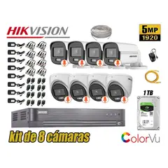 Hikvision - CÁMARAS SEGURIDAD KIT 8 5MP + DISCO 1TB COLORVU VISION NOCTURNA COLOR