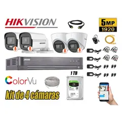 HIKVISION - CÁMARAS SEGURIDAD KIT 4 5MP + DISCO 1TB COLORVU VISION NOCTURNA COLOR