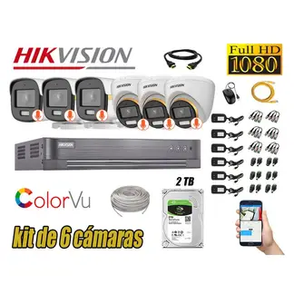 HIKVISION - CÁMARAS SEGURIDAD KIT 6 FULL HD + DISCO 2TB - COLORVU VISION COLOR
