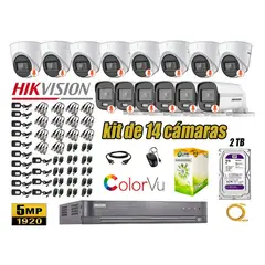 HIKVISION - CÁMARAS SEGURIDAD KIT 14 5MP + DISCO 2TB COLORVU VISION NOCTURNA COLOR