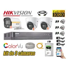 Hikvision - CÁMARAS SEGURIDAD KIT 3 FULL HD + DISCO 1TB - COLORVU VISION COLOR