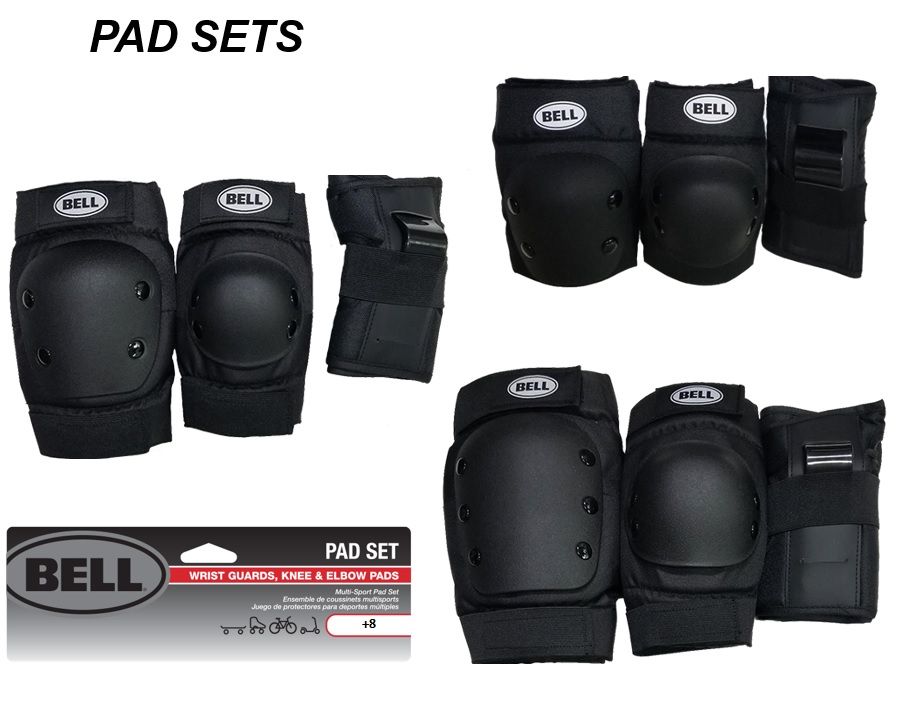 Set de Coderas Rodilleras y Muñequera Marca BELL Negro 8