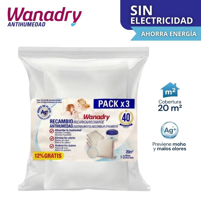 Repuesto deshumedecedor pack x 3 saquitos WANADRY