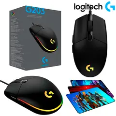 LOGITECH - Mouse Gamer G203 Lightsync RGB y Padmouse Diseño Gamer