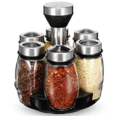 MINARI - Condimentero Organizador Giratorio Set de 6 Frascos de Vidrio V1