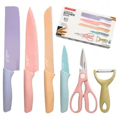 MINARI - Set de Cuchillos de Cocina con Tijeras y Pelador MULTICOLOR 6pcs CM12